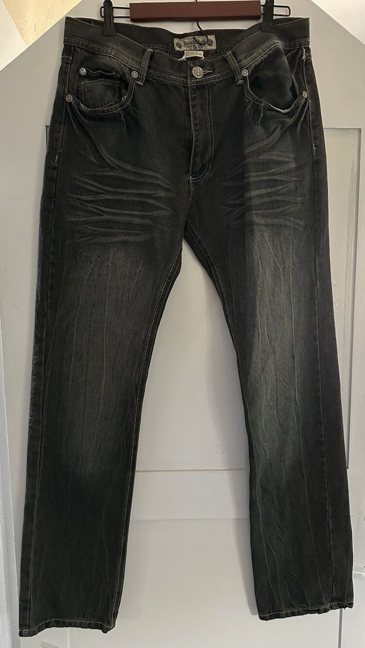Denim & Rivets Men’s Jeans 34x34 Dark Wash Straight Leg Faded Whiskered